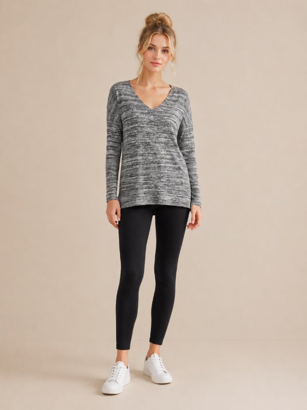 2/$30 White House Black Market Marled Tunic V-Neck Sweater Heather Gray #A0694